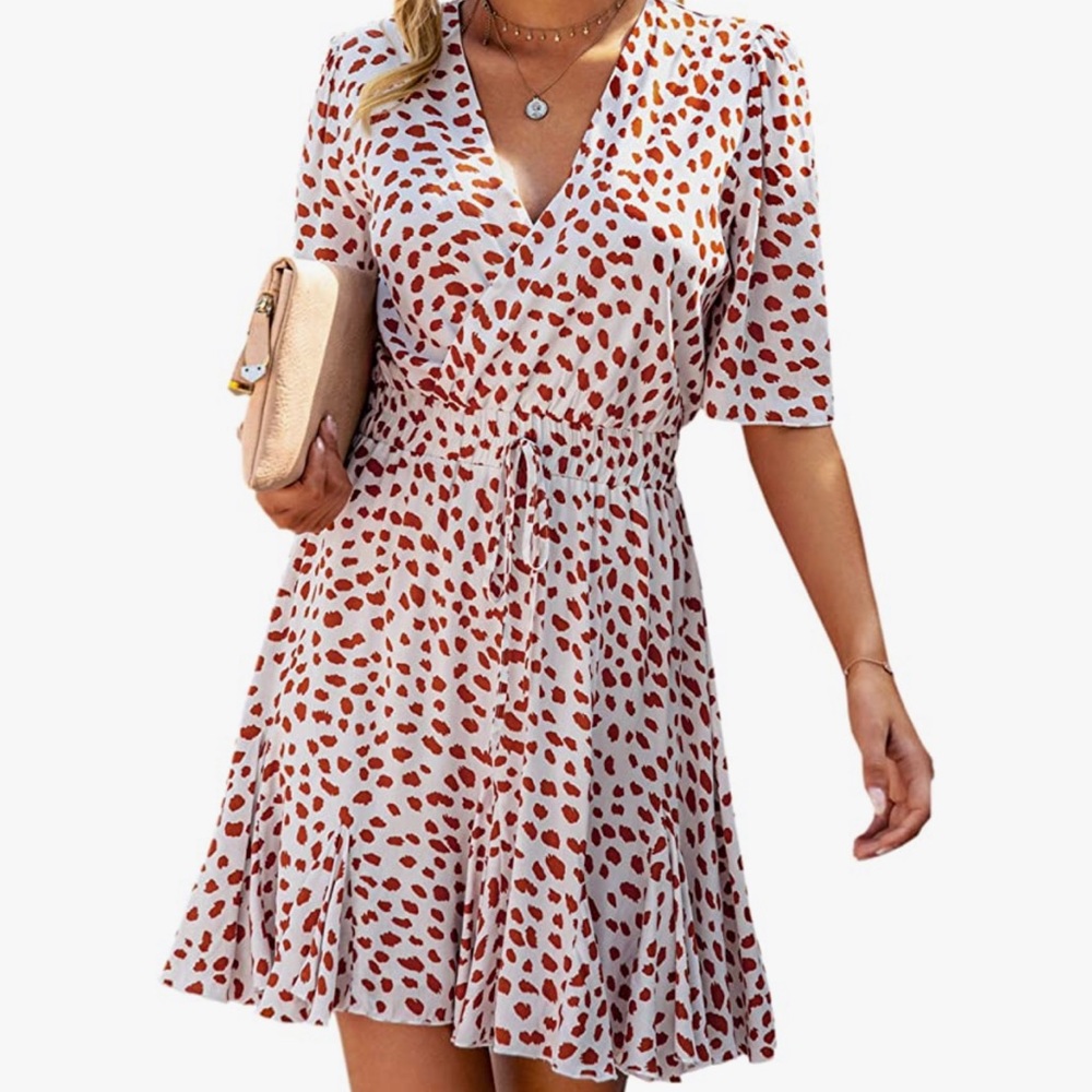 Womens Summer Short Sleeve V NeckPolka Dress